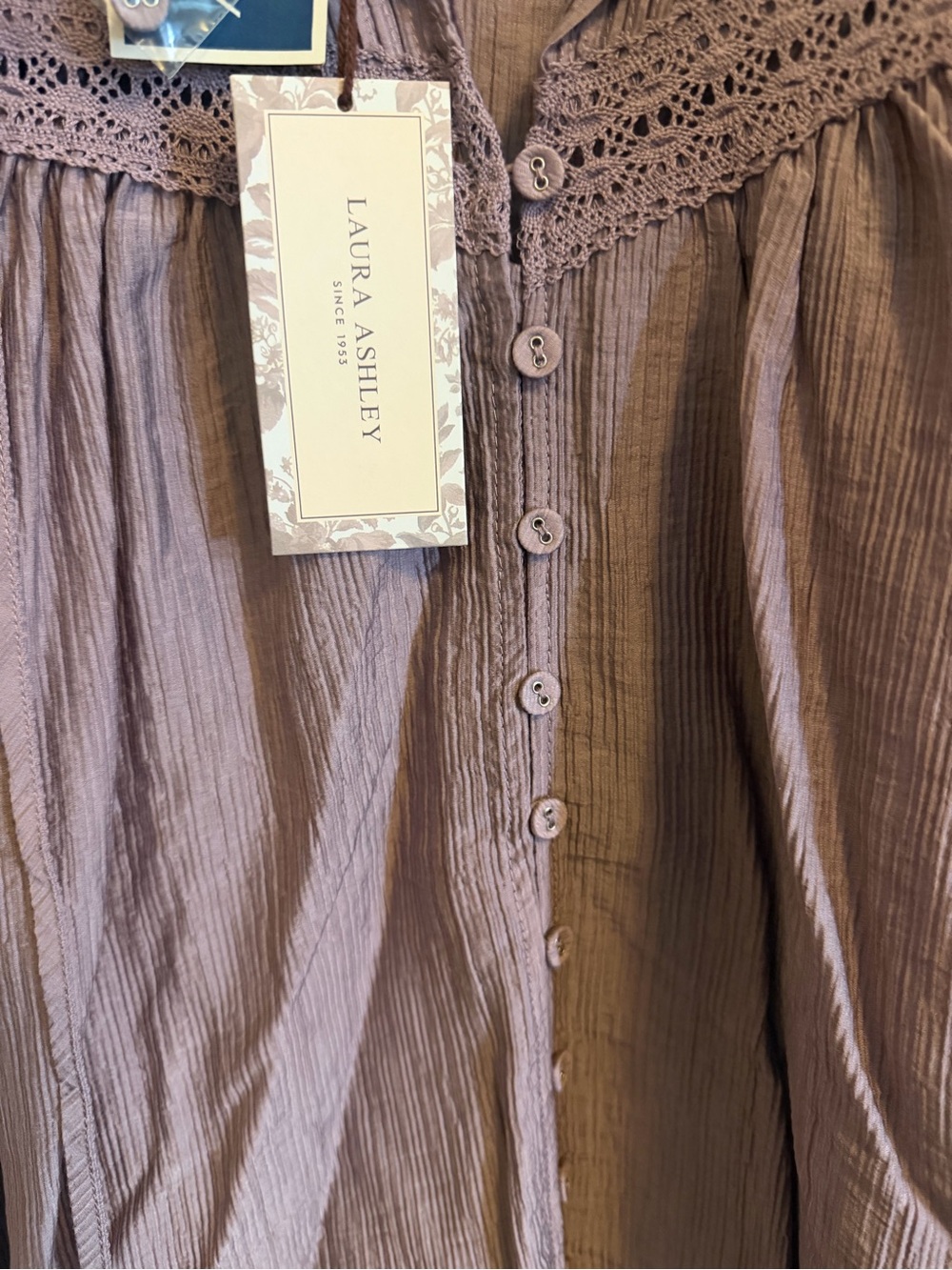 Laura Ashley Boho Peasant Blouse | NWT | Size 2X | Dusty Mauve | Lace Trim - Picture 4 of 8